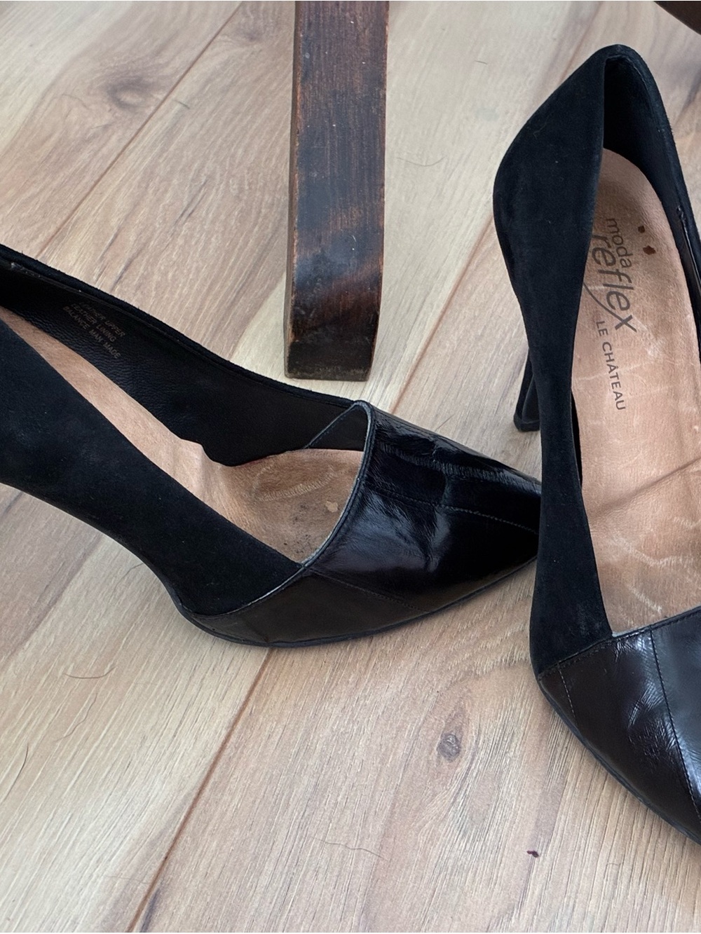 le chateau Black Suede and Patent Leather Pointed Heels